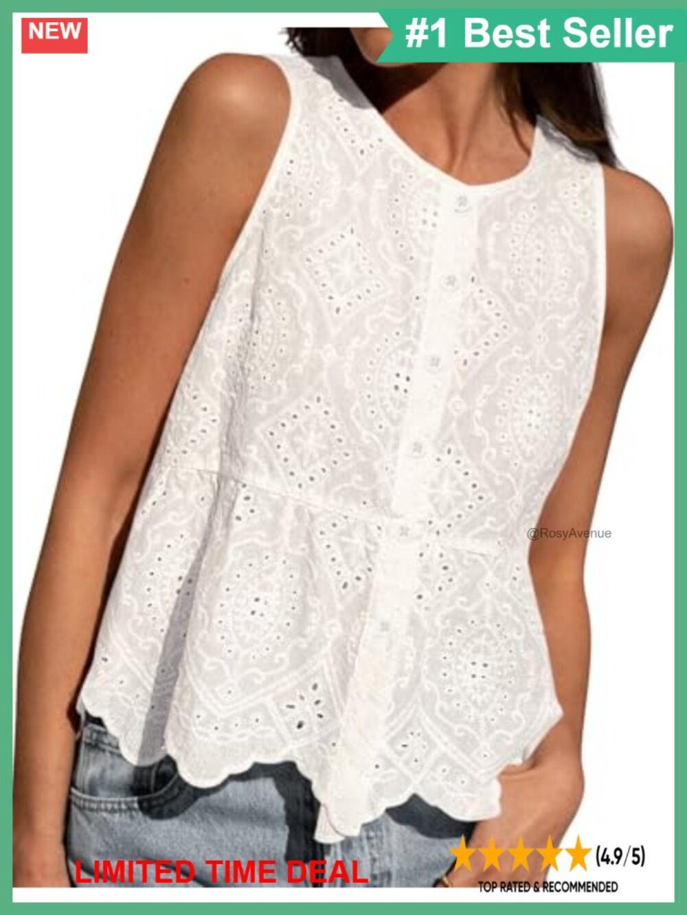Eyelet Embroidered Peplum Tank Top Button Down Blouse